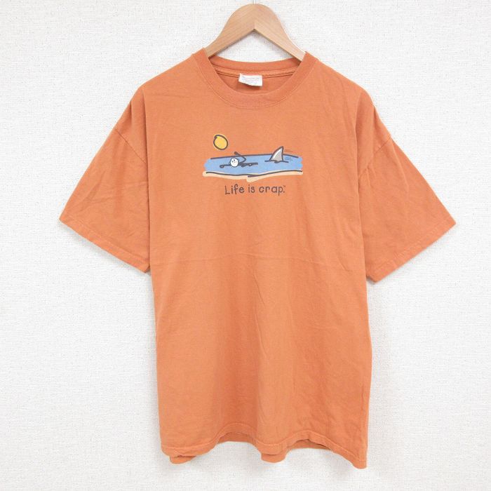 XL★古着 半袖 ビンテージ Tシャツ メンズ 00年代 00s Life 大きいサイズ コットン クルーネック オレンジ 25jun11 中古