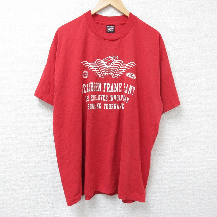 XL★古着 フルーツオブザルーム 半袖 ビンテージ Tシャツ メンズ 90年代 90s ボウリングトーナメント 大きいサイズ クルーネック USA製 赤 レッド 25jun11 中古