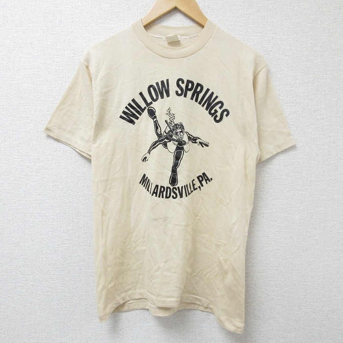 M★古着 半袖 ビンテージ Tシャツ メンズ 80年代 80s スキューバ クルーネック USA製 ベージュ カーキ 25jun11 中古