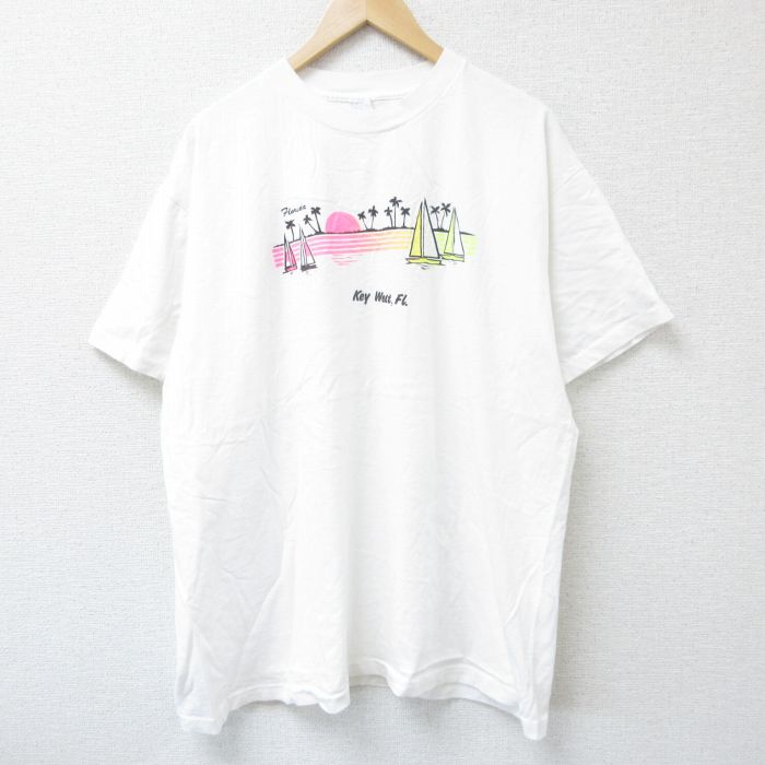 XL★古着 半袖 ビンテージ Tシャツ メンズ 90年代 90s キーウエスト 大きいサイズ クルーネック USA製 白 ホワイト 25jun12 中古