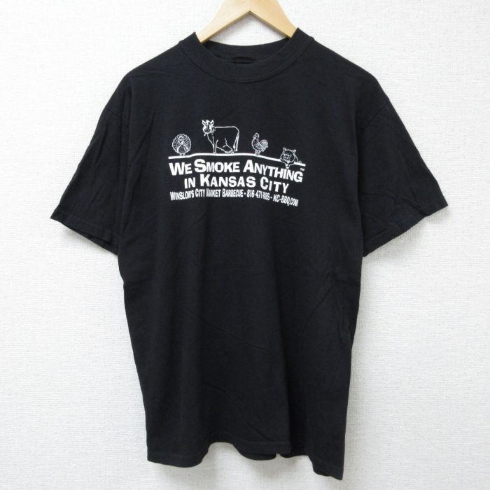 L★古着 半袖 ビンテージ Tシャツ メンズ 00年代 00s カンザスシティ コットン クルーネック 黒 ブラック 25jun12 中古