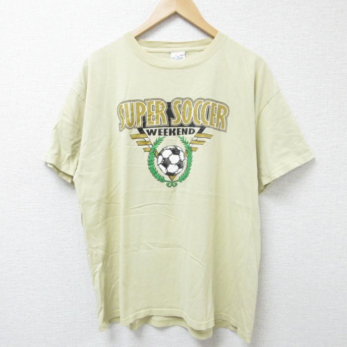 XL★古着 半袖 ビンテージ Tシャツ メンズ 00年代 00s サッカー コットン クルーネック 薄黄 イエロー 25jun12 中古