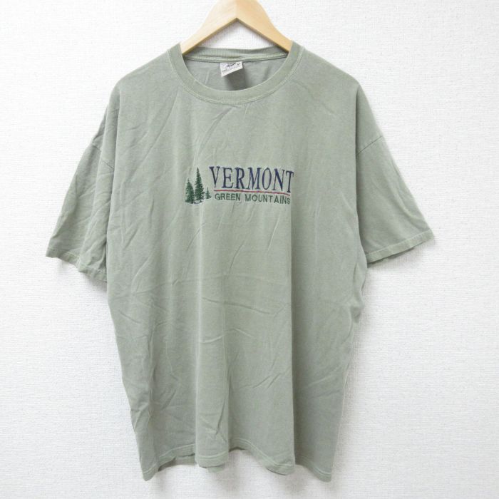 XL★古着 半袖 ビンテージ Tシャツ メンズ 00年代 00s バーモント 刺繍 大きいサイズ コットン クルーネック 薄緑 グリーン 25jun12 中古