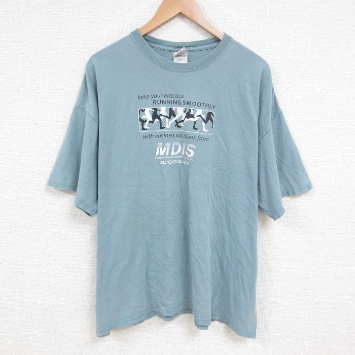 XL★古着 半袖 ビンテージ Tシャツ メンズ 00年代 00s MDIS 大きいサイズ コットン クルーネック 薄紺 ネイビー 25jun12 中古