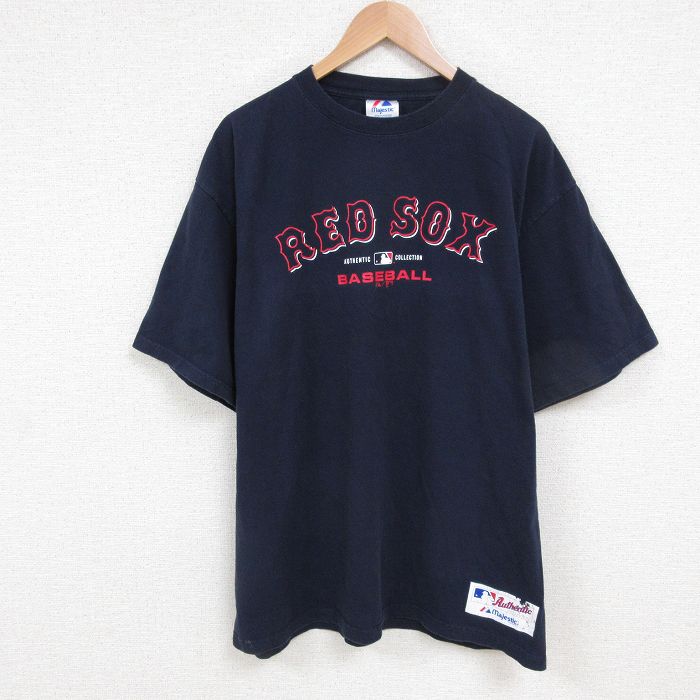 【50%OFF】XL★古着 マジェスティック 半袖 ビンテージ Tシャツ メンズ 00年代 00s MLB ボストンレッドソックス 大きいサイズ コットン クルーネック 紺 ネイビー メジャーリーグ ベースボール 野球 25jun12 中古