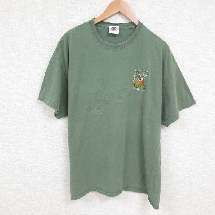 【50%OFF】XL★古着 半袖 ビンテージ Tシャツ メンズ 90年代 90s シカ 大きいサイズ コットン クルーネック USA製 薄緑 グリーン 25jun12 中古
