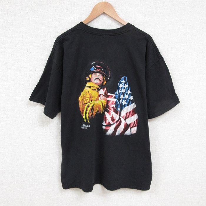 【50%OFF】XL★古着 半袖 ビンテージ Tシャツ メンズ 00年代 00s 消防士 大きいサイズ コットン クルーネック 黒 ブラック 25jun12 中古