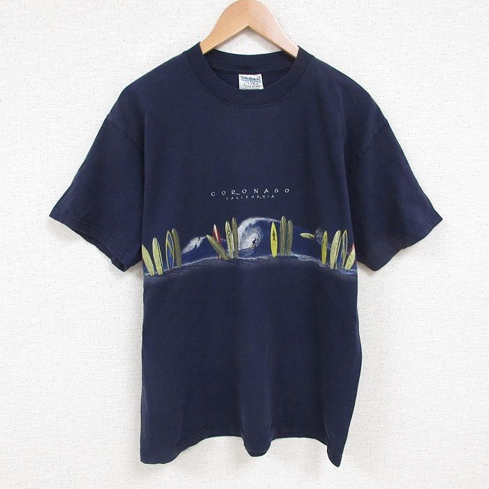 L★古着 半袖 ビンテージ Tシャツ メンズ 00年代 00s サーフィン カリフォルニア コットン クルーネック 紺 ネイビー 25jun12 中古
