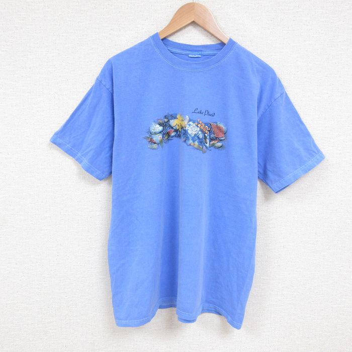 【50%OFF】L★古着 半袖 ビンテージ Tシャツ メンズ 00年代 00s 葉 クルーネック 薄紺 ネイビー 25jun12 中古