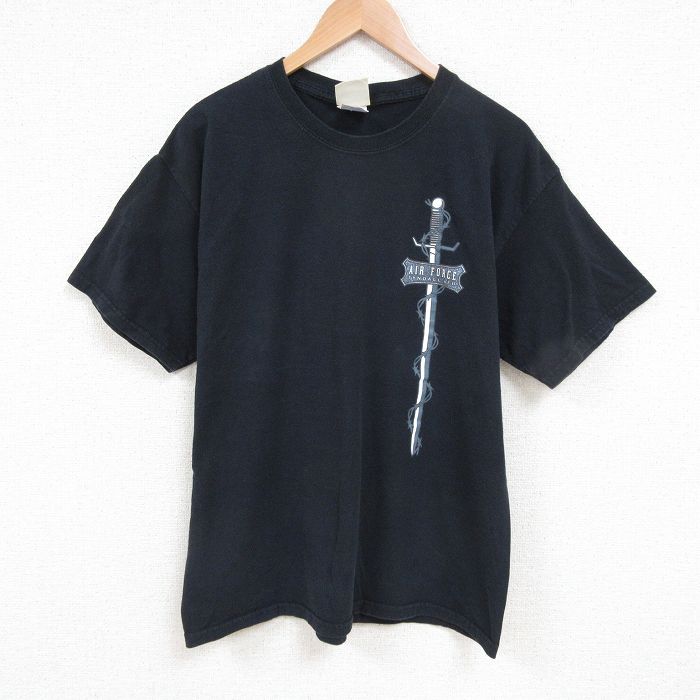L★古着 半袖 ビンテージ Tシャツ メンズ 00年代 00s エアフォース コットン クルーネック 黒 ブラック 25jun12 中古