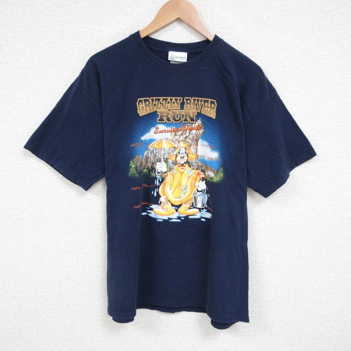 L★古着 半袖 ビンテージ Tシャツ メンズ 00年代 00s ディズニー DISNEY グーフィー コットン クルーネック 紺 ネイビー 25jun13 中古
