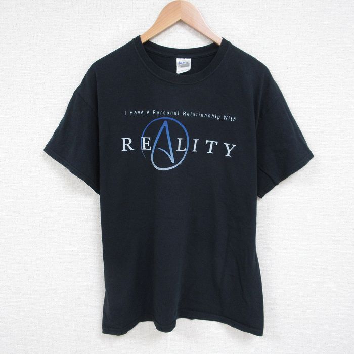 【20%OFF】L★古着 半袖 ビンテージ Tシャツ メンズ 00年代 00s REALITY コットン クルーネック 黒 ブラック 25jun13 中古