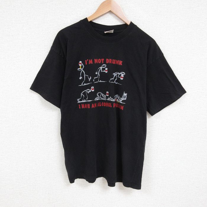 L★古着 半袖 ビンテージ Tシャツ メンズ 00年代 00s ドリンク コットン クルーネック 黒 ブラック 25jun13 中古