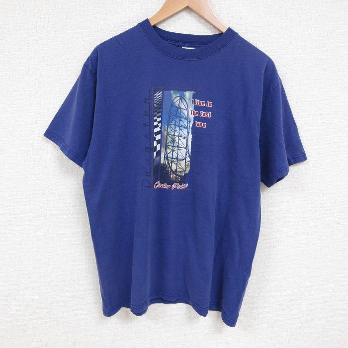 【20%OFF】XL★古着 半袖 ビンテージ Tシャツ メンズ 00年代 00s ジェットコースター コットン クルーネック 青 ブルー 25jun13 中古