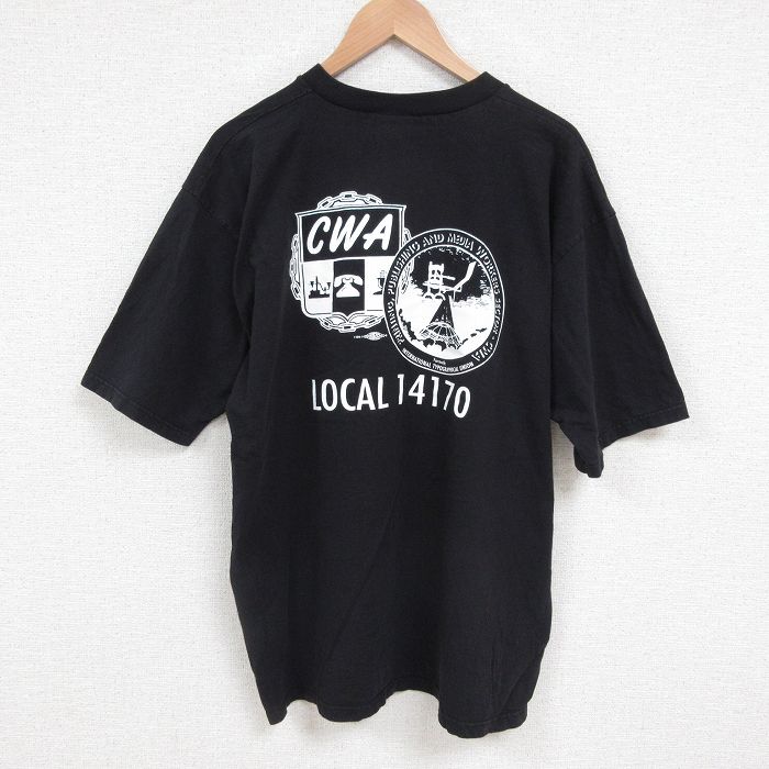 XL★古着 半袖 ビンテージ Tシャツ メンズ 00年代 00s CWA 大きいサイズ コットン クルーネック USA製 黒 ブラック 25jun13 中古