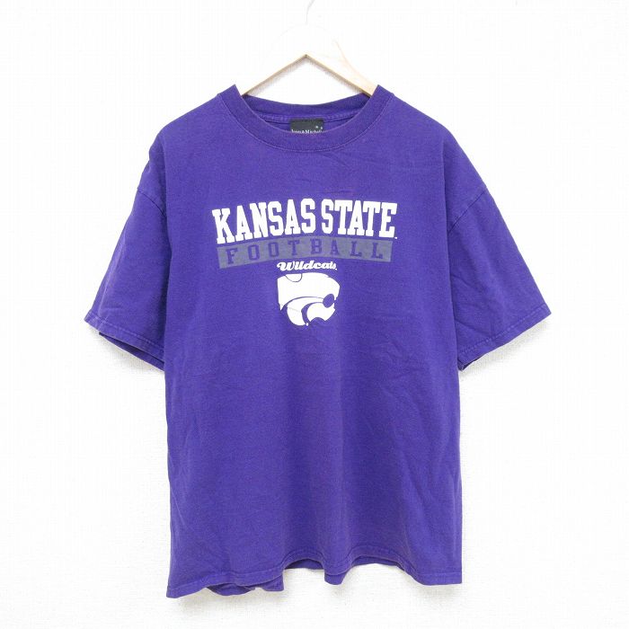 XL★古着 半袖 ビンテージ Tシャツ メンズ 00年代 00s カンザス 大きいサイズ コットン クルーネック 紫 パープル 25jun14 中古