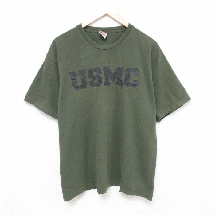 L★古着 半袖 ビンテージ Tシャツ メンズ 00年代 00s ミリタリー USMC コットン クルーネック 緑 グリーン 25jun14 中古