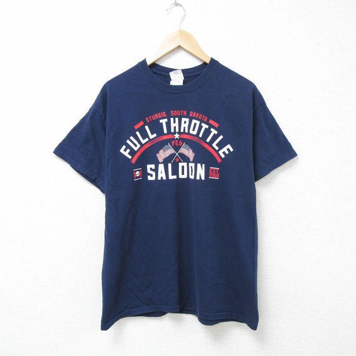 L★古着 半袖 ビンテージ Tシャツ メンズ 00年代 00s SALOON コットン クルーネック 紺 ネイビー 25jun14 中古