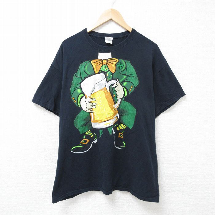 【50%OFF】XL★古着 半袖 ビンテージ Tシャツ メンズ 00年代 00s ビール コットン クルーネック 黒 ブラック 25jun14 中古
