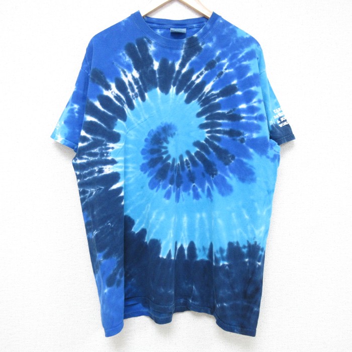 【20%OFF】XL★古着 半袖 ビンテージ Tシャツ メンズ 00年代 00s コットン クルーネック 青他 ブルー タイダイ 25jun17 中古