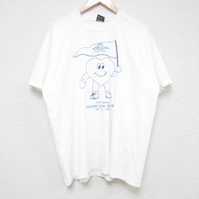 XL★古着 フルーツオブザルーム 半袖 ビンテージ Tシャツ メンズ 90年代 90s ハート クルーネック USA製 白 ホワイト 25jun17 中古