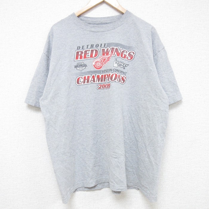 XL★古着 半袖 ビンテージ Tシャツ メンズ 00年代 00s NHL デトロイトレッドウィングス 大きいサイズ クルーネック グレー 霜降り アイスホッケー 25jun17 中古