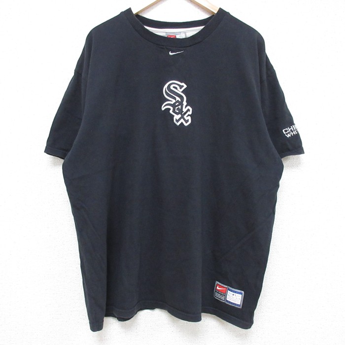 XL★古着 ナイキ NIKE 半袖 ビンテージ Tシャツ メンズ 00年代 00s MLB シカゴホワイトソックス 大きいサイズ コットン クルーネック黒 ブラック メジャーリーグ ベースボール 野球 25jun17 中古