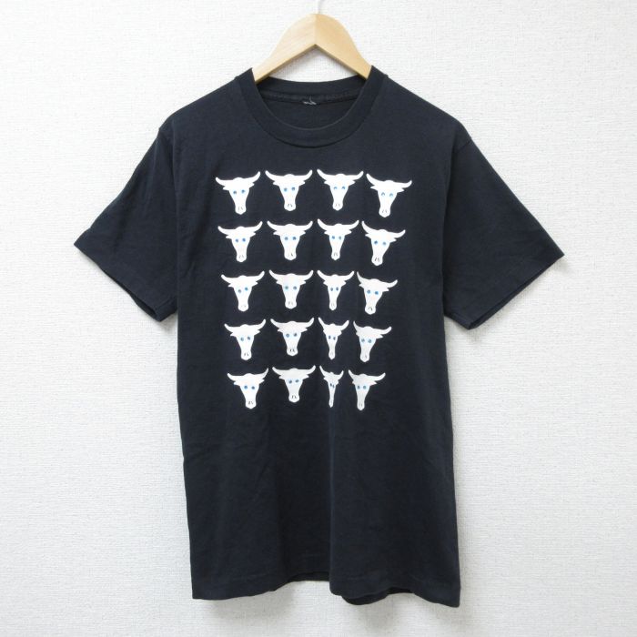 M★古着 半袖 ビンテージ Tシャツ メンズ 90年代 90s 牛 クルーネック 黒 ブラック 25jun17 中古