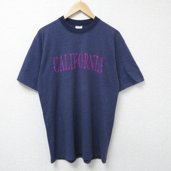 L★古着 BELTON 半袖 ビンテージ Tシャツ メンズ 90年代 90s カリフォルニア クルーネック USA製 紺他 ネイビー ボーダー 25jun17 中古