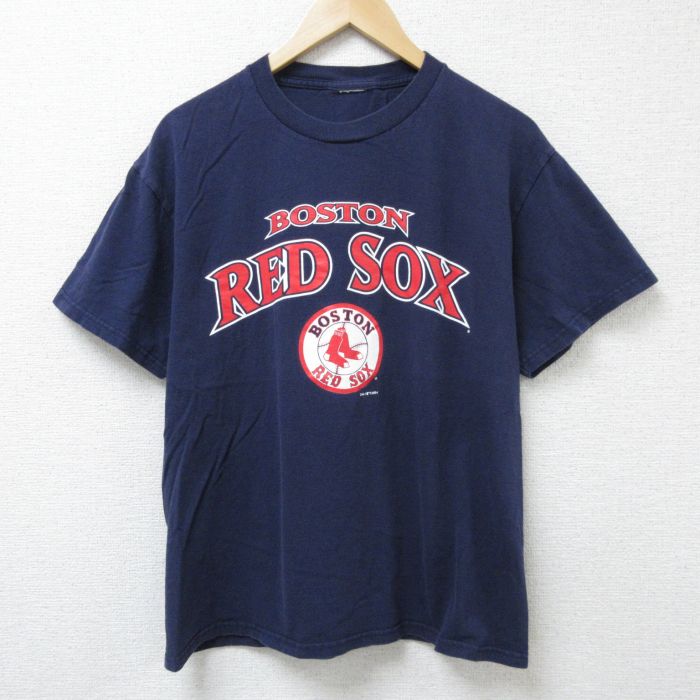 L★古着 半袖 ビンテージ Tシャツ メンズ 00 MLB ボストンレッドソックス クルーネック 紺 ネイビー メジャーリーグ ベースボール 野球 25jun17 中古