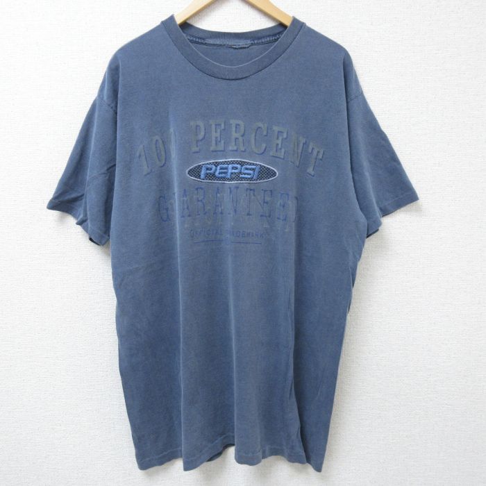 XL★古着 半袖 ビンテージ Tシャツ メンズ 90年代 90s ペプシ ロング丈 クルーネック 薄紺 ネイビー 25jun17 中古