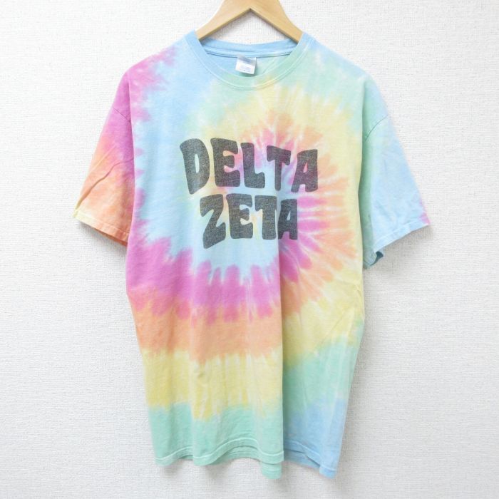 L★古着 半袖 ビンテージ Tシャツ メンズ 00年代 00s DELTA コットン クルーネック 水色他 タイダイ 25jun17 中古