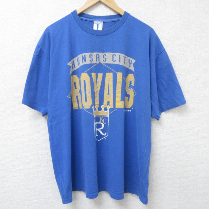 XL★古着 半袖 ビンテージ Tシャツ メンズ 90年代 90s MLB カンザスシティロイヤルズ 大きいサイズ コットン クルーネック 青 ブルー メジャーリーグ ベースボール 野球 【spe】 25jun17 中古