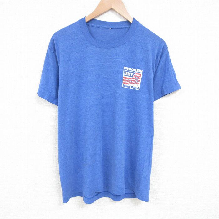 【50%OFF】L★古着 半袖 ビンテージ Tシャツ メンズ 80年代 80s ウィスコンシン クルーネック 紺 ネイビー 霜降り 25jun20 中古