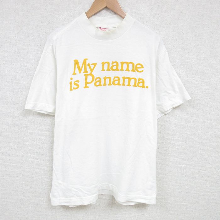【50%OFF】XL★古着 半袖 ビンテージ Tシャツ メンズ 90年代 90s パナマ 大きいサイズ コットン モックネック ハイネック 白 ホワイト 25jun20 中古