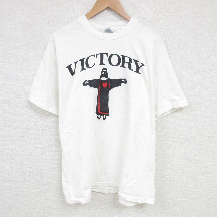 XL★古着 へインズ 半袖 ビンテージ Tシャツ メンズ 90年代 90s VICTORY 大きいサイズ コットン クルーネック USA製 白 ホワイト 25jun20 中古