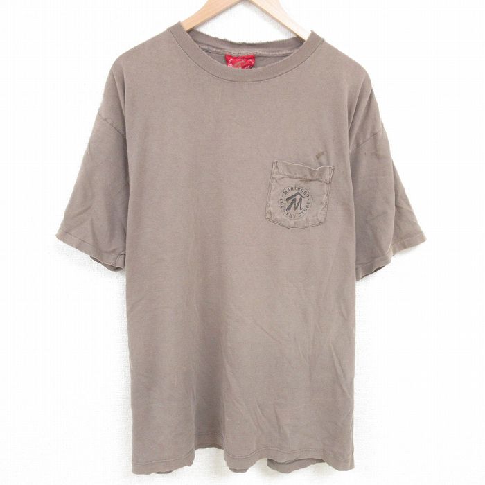 XL★古着 マルボロ 半袖 ビンテージ Tシャツ メンズ 90年代 90s 胸ポケット付き 大きいサイズ コットン クルーネック USA製 茶 ブラウン 25jun20 中古