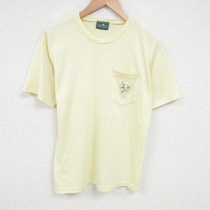 80s 半袖Tシャツ 胸ポケット付き イエロー L | 古着