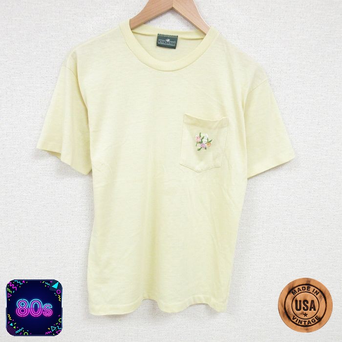 【50%OFF】80s 半袖Tシャツ 胸ポケット付き イエロー L | 古着