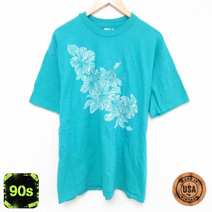 【50%OFF】ヘインズ 90s 半袖Tシャツ 花柄 ライトブルー XL | 古着