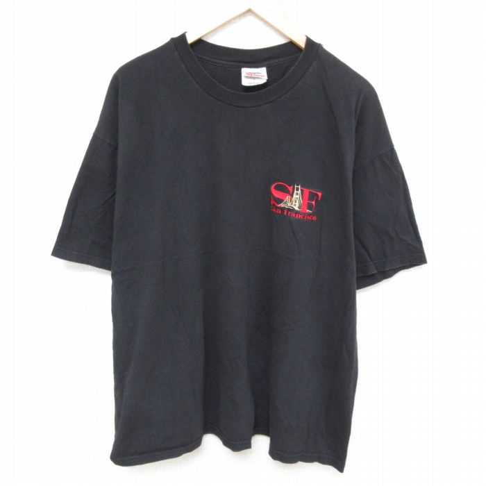 XL★古着 ヘインズ Hanes 半袖 ビンテージ Tシャツ メンズ 00年代 00s サンフランシスコ 大きいサイズ コットン クルーネック 黒 ブラック 25jun21 中古