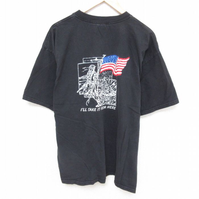 【50%OFF】XL★古着 半袖 ビンテージ Tシャツ メンズ 00年代 00s 星条旗　大きいサイズ コットン クルーネック 黒 ブラック 25jun21 中古