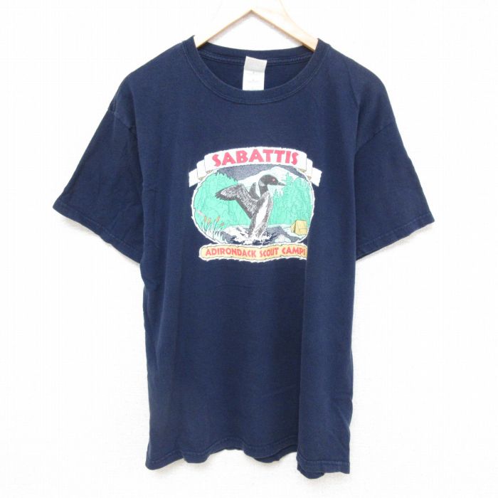 【50%OFF】L★古着 半袖 ビンテージ Tシャツ メンズ 00年代 00s 鳥 コットン クルーネック 紺 ネイビー 25jun21 中古