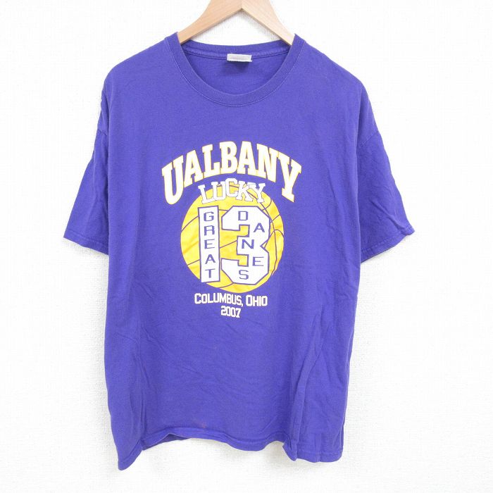 XL★古着 ヘインズ Hanes 半袖 ビンテージ Tシャツ メンズ 00年代 00s バスケットボール 大きいサイズ コットン クルーネック 紫 パープル 25jun21 中古