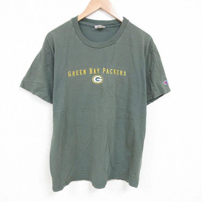 L★古着 チャンピオン champion 半袖 ビンテージ Tシャツ メンズ 00年代 00s NFL グリーンベイペッカーズ 刺繍 コットン クルーネック 緑 グリーン アメフト スーパーボウル 25jun21 中古