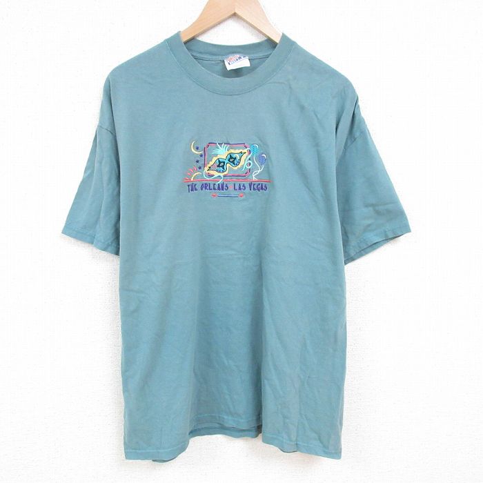 XL★古着 ヘインズ Hanes 半袖 ビンテージ Tシャツ メンズ 00年代 00s 仮面 コットン クルーネック 緑 グリーン 25jun21 中古