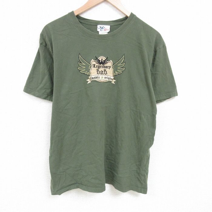 L★古着 半袖 ビンテージ Tシャツ メンズ 00年代 00s dad 刺繍 コットン クルーネック 緑 グリーン 25jun21 中古