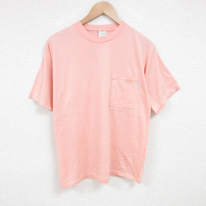L★古着 半袖 ビンテージ Tシャツ メンズ 90年代 90s 無地 胸ポケット付き クルーネック USA製 薄ピンク 25jun21 中古