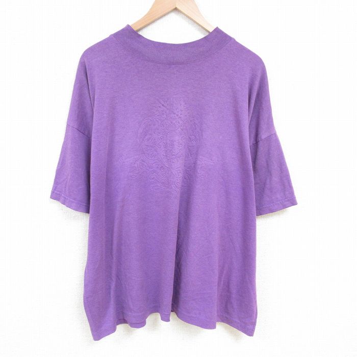 XL★古着 半袖 ビンテージ Tシャツ メンズ 90年代 90s MONARCH 大きいサイズ クルーネック USA製 紫 パープル 25jun21 中古