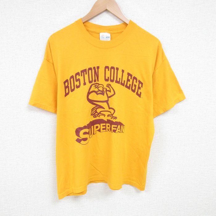 XL★古着 ヘインズ Hanes 半袖 ビンテージ Tシャツ メンズ 00年代 00s ボストン カレッジ クルーネック 黄 イエロー 25jun21 中古